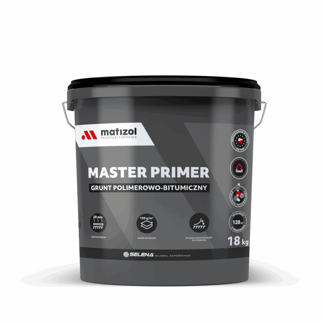 Matizol Master Primer — polimerowo-bitumiczny szybkoschnący grunt 18 kg, wiadro produktu Matizol